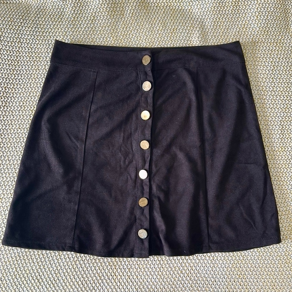 Black Mini Skirt Size Small Faux Suede Button Down